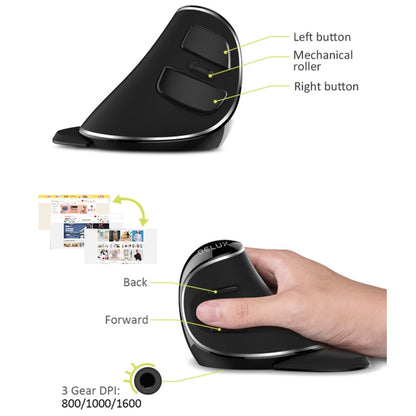 DELUX M618 Plus 2.4G 1600DPI Wireless Portable Vertical Ergonomic Mouse, 1600DPI Wireless