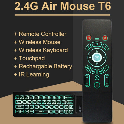 T6 Colorful Light Version Air Mouse 2.4GHz Wireless Keyboard Remote Controller with Touchpad & IR Learning for PC, Android TV Box / Smart TV, Multi-media Devices, T6