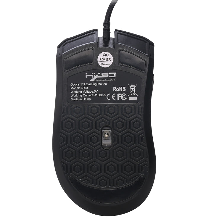 HXSJ A869 Colorful Glowing Wired Game 7-Keys 3200 DPI Adjustable Ergonomics Optical Mouse, A869