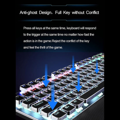 AULA F2088 108 Keys Mixed Light Mechanical Blue Switch Wired USB Gaming Keyboard with Metal Button, Blue Switch Black