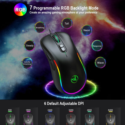 HXSJ J300 7 Keys RGB Lighting Programmable Gaming Wired Mouse, J300