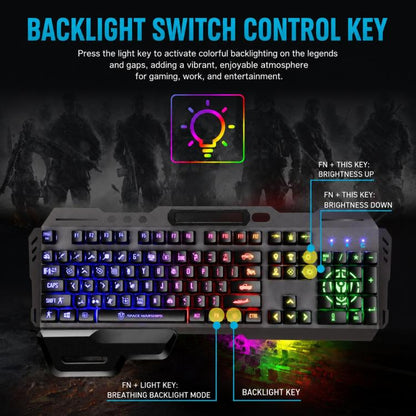 SHIPADOO GK70 Wired RGB Floating Detachable Hand Rest Character Rainbow Translucent Gaming Keyboard, Rainbow Translucent