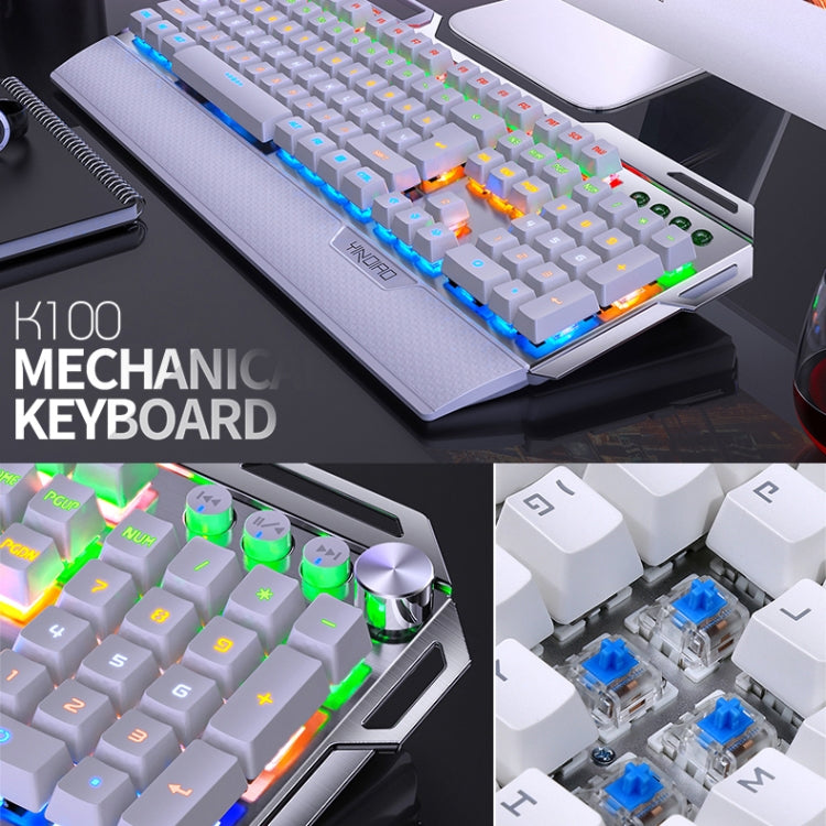 YINDIAO K100 USB Metal Mechanical Gaming Wired Keyboard, Mixed Light Blue Shaft