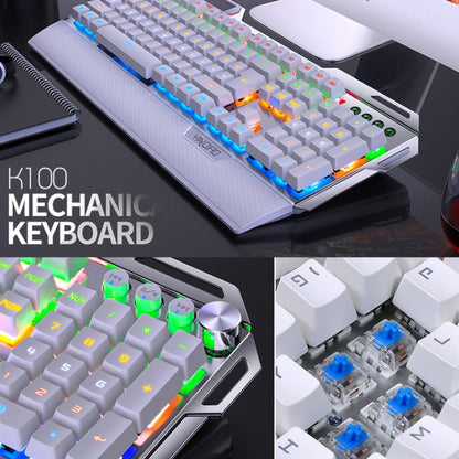 YINDIAO K100 USB Metal Mechanical Gaming Wired Keyboard, Mixed Light Blue Shaft