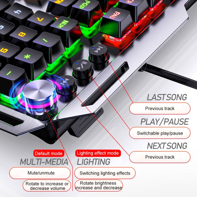 YINDIAO K100 USB Metal Mechanical Gaming Wired Keyboard, Mixed Light Blue Shaft