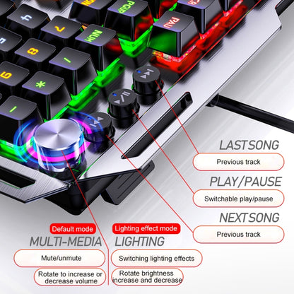YINDIAO K100 USB Metal Mechanical Gaming Wired Keyboard, Mixed Light Blue Shaft