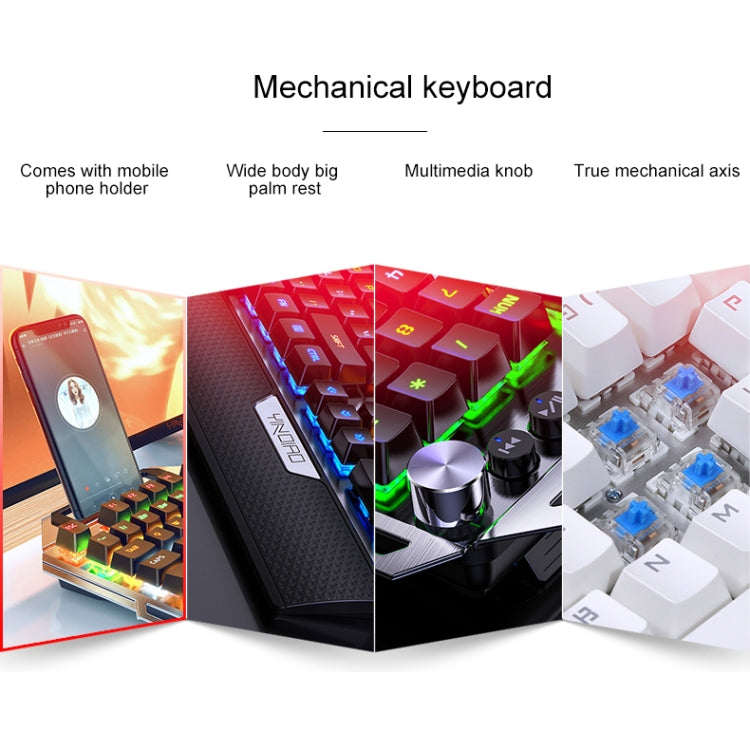 YINDIAO K100 USB Metal Mechanical Gaming Wired Keyboard, Mixed Light Blue Shaft