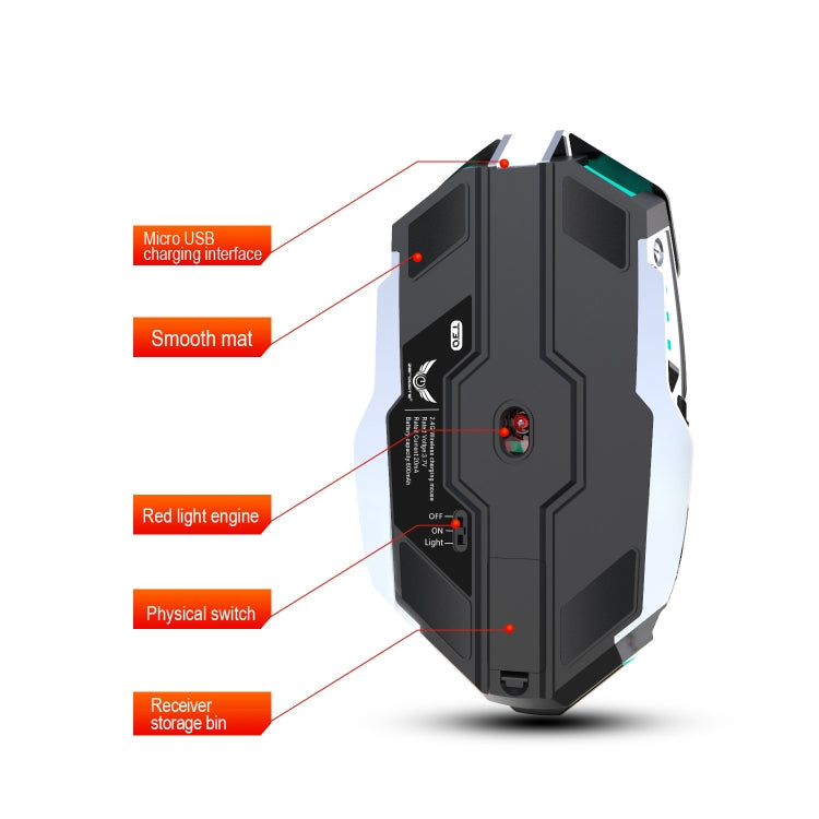 ZERODATE T30 2.4GHz 2400DPI Three-speed Adjustable RGB Backlight Wireless Optical Mouse, T30 White