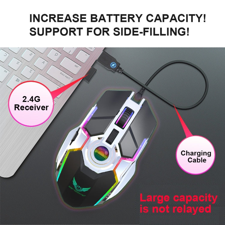 ZERODATE T30 2.4GHz 2400DPI Three-speed Adjustable RGB Backlight Wireless Optical Mouse, T30 White