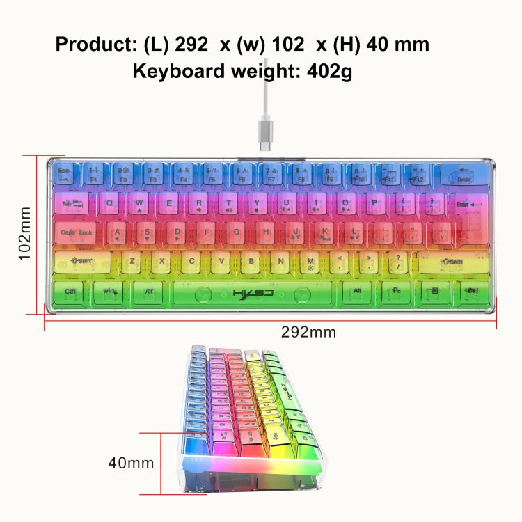 HXSJ V700T 61-key Wired Membrane RGB Backlit Mechanical Keyboard, V700T