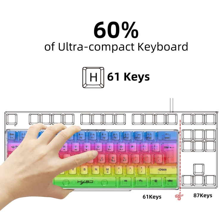 HXSJ V700T 61-key Wired Membrane RGB Backlit Mechanical Keyboard, V700T