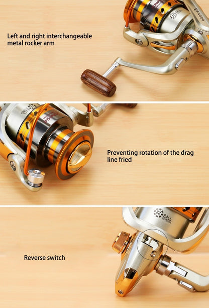 YUMOSHI  Ball Bearings Rocker Handle Wheel Seat Fishing Spinning Reel, EF1000, EF2000, EF3000, EF4000, EF5000, EF6000, EF7000, EF8000
