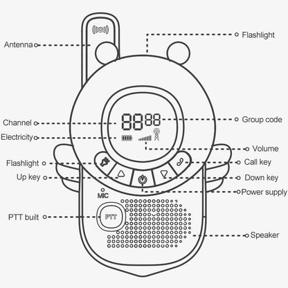 adj-847 Cartoon Bee-shaped Children Walkie-talkie Wireless 3km Call Outdoor Parent-child Interactive Toy with Flashlight & Anti-lost Lanyard