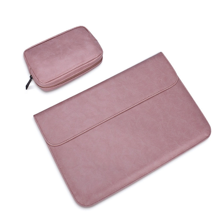 PU01S PU Leather Horizontal Invisible Magnetic Buckle Laptop Inner Bag for 14.1 inch laptops, with Small Bag, 14.1 inch with Small Bag