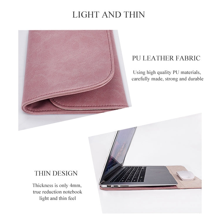 PU01S PU Leather Horizontal Invisible Magnetic Buckle Laptop Inner Bag for 15.4 inch laptops, with Small Bag, 15.4 inch with Small Bag