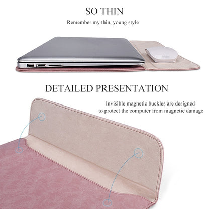 PU01S PU Leather Horizontal Invisible Magnetic Buckle Laptop Inner Bag for 15.4 inch laptops, with Small Bag, 15.4 inch with Small Bag