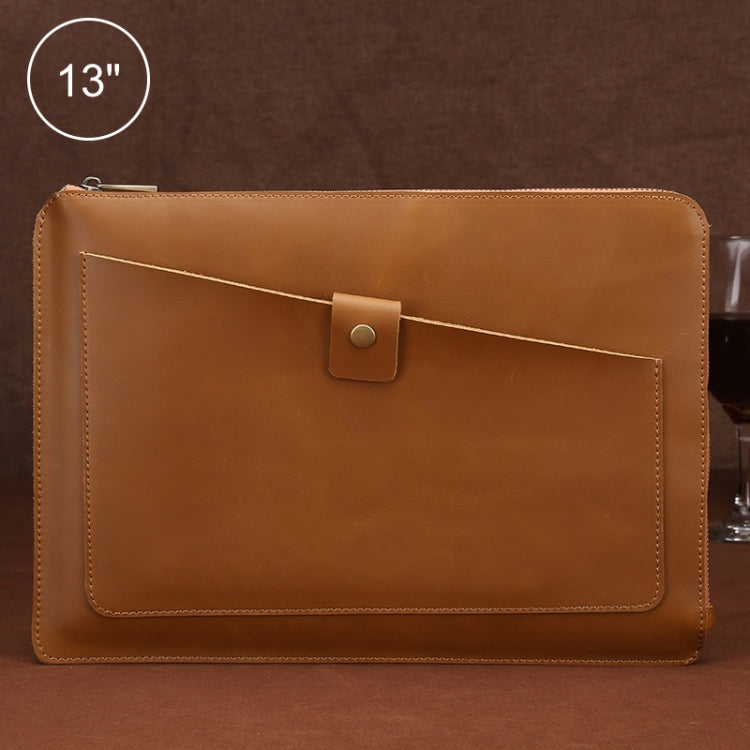 Universal Genuine Leather Business Zipper Laptop Tablet Bag For 13 inch and Below, 13 inch