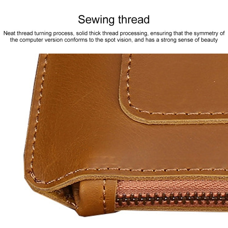 Universal Genuine Leather Business Zipper Laptop Tablet Bag For 13 inch and Below, 13 inch