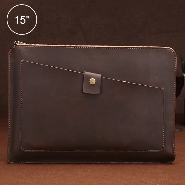 Universal Genuine Leather Business Zipper Laptop Tablet Bag For 15 inch and Below, 15 inch