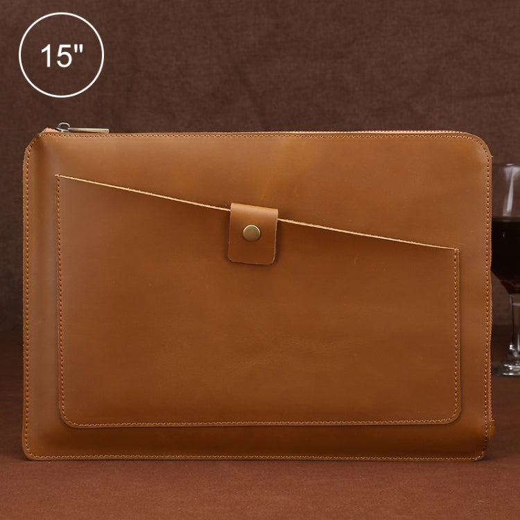 Universal Genuine Leather Business Zipper Laptop Tablet Bag For 15 inch and Below, 15 inch