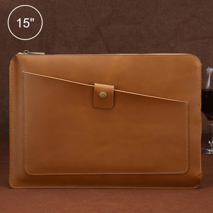 Universal Genuine Leather Business Zipper Laptop Tablet Bag For 15 inch and Below, 15 inch