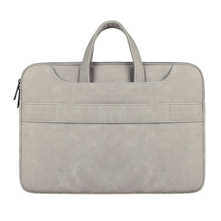 ST06S Waterproof PU Leather Zipper Hidden Portable Strap One-shoulder Handbag for 15.6 inch Laptops, with Magic Stick & Suitcase Belt, ST06S 15.6 inch Light Grey