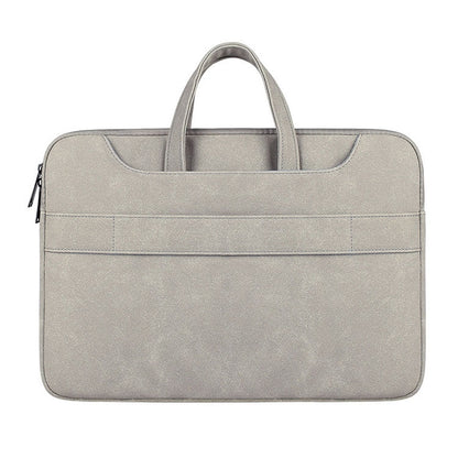 ST06S Waterproof PU Leather Zipper Hidden Portable Strap One-shoulder Handbag for 15.6 inch Laptops, with Magic Stick & Suitcase Belt, ST06S 15.6 inch Light Grey