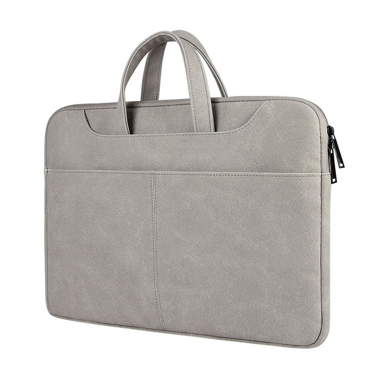 ST06S Waterproof PU Leather Zipper Hidden Portable Strap One-shoulder Handbag for 15.6 inch Laptops, with Magic Stick & Suitcase Belt, ST06S 15.6 inch Light Grey
