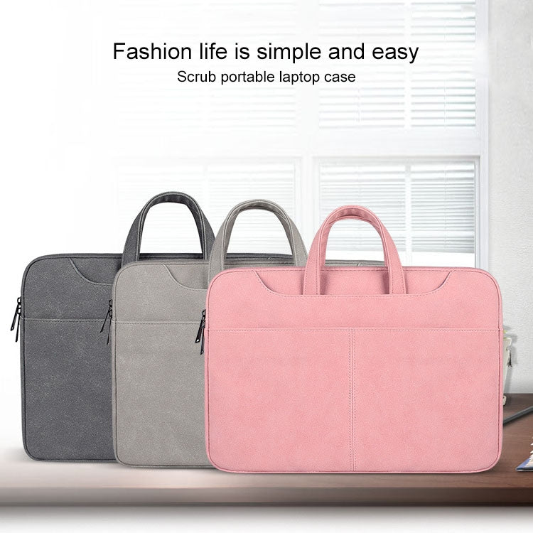 ST06S Waterproof PU Leather Zipper Hidden Portable Strap One-shoulder Handbag for 15.6 inch Laptops, with Magic Stick & Suitcase Belt, ST06S 15.6 inch Light Grey