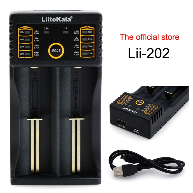 LiitoKala lii-202 USB Output Intelligent Battery Charger for Li-ion IMR 18650, 18490, 18350, 17670, 17500, 16340(RCR123), 14500, 10440