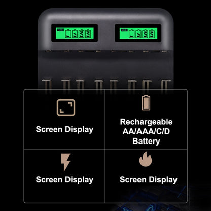 5V 2A USB 8 Slot Battery Charger for AA & AAA & C / D Battery, with LCD Display