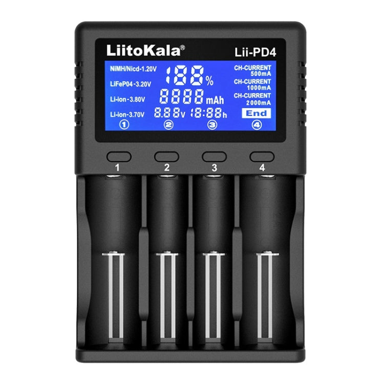 LiitoKala Lii-PD4 Nickel-hydrogen Battery Charger for Li-ion / IMR LiFePO4 26650，21700，20700, 18650, 18490, 18350, 17670, 17500, 16340(RCR123), 14500, 10440