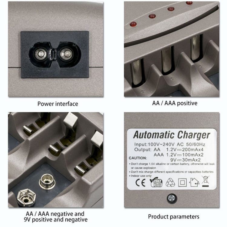 DC 100-240V 4 Slot Battery Charger for AA & AAA & 9V Ni-MH Battery, US Plug