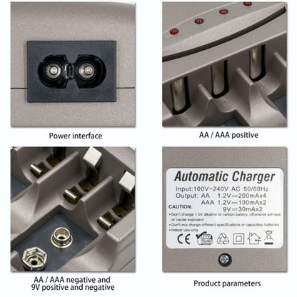 DC 100-240V 4 Slot Battery Charger for AA & AAA & 9V Ni-MH Battery, US Plug