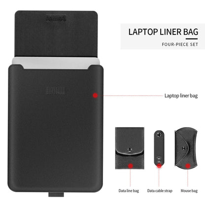 4 in 1 Universal Waterproof PU Leather Laptop Liner Bag with Handle & Stand & Pen Holder + 2 Winders + Mouse Bag + Charger Bag Set for 11/12 inch laptops, 11 / 12 inch, 11/12 inch