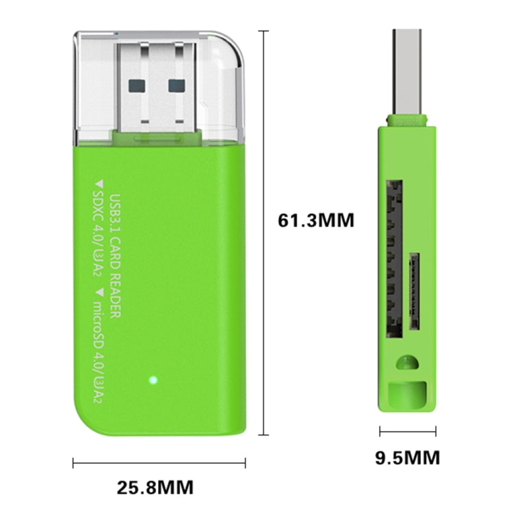V30 / V60 / V90 USB3.1 Multifunction Card Reader Support SD / TF Card, Green, Tarnish