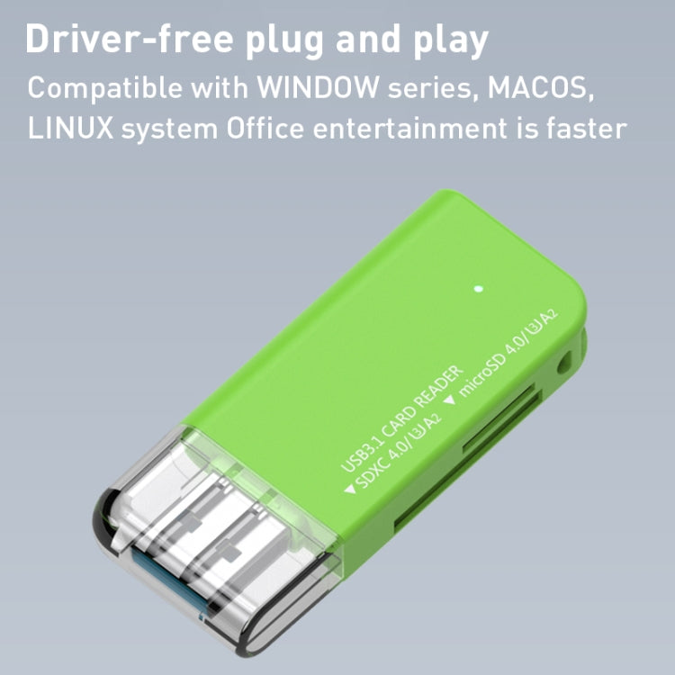 V30 / V60 / V90 USB3.1 Multifunction Card Reader Support SD / TF Card, Green, Tarnish