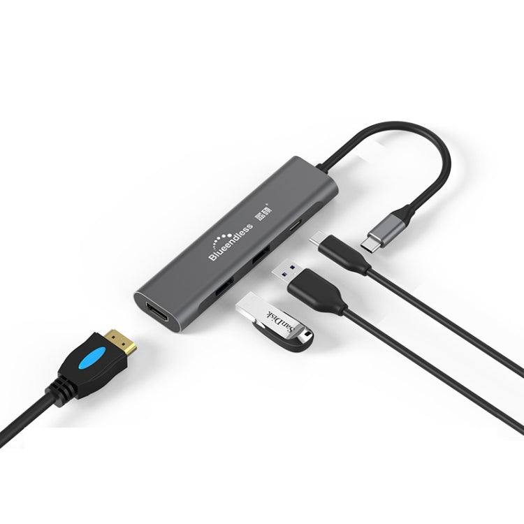 Blueendless 4 In 1 Multi-function Type-C / USB-C to HDMI + PD + Dual USB 3.0 HUB Expansion Dock, 4 In 1 HDMI + PD + Dual USB 3.0