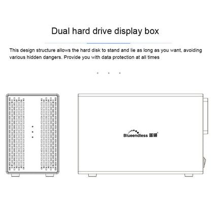 Blueendless Type-C / USB-C Interface 3.5 inch 2 Bay RAID Combination Array HDD External Enclosure, Type-C