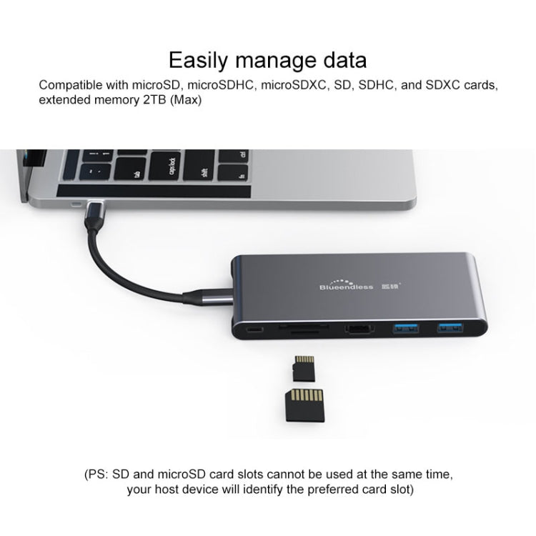 Blueendless 6 In 1 Multi-function Type-C / USB-C HUB Expansion Dock M.2 NGFF Solid State Drive, 6 In 1