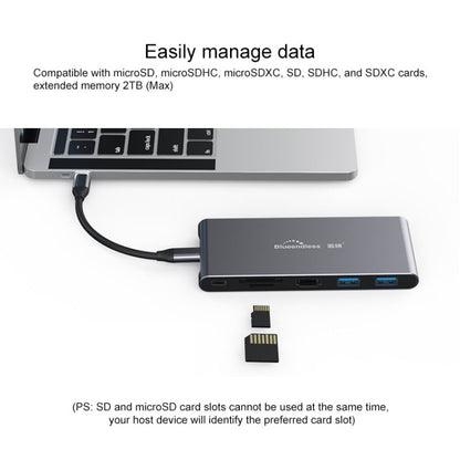 Blueendless 6 In 1 Multi-function Type-C / USB-C HUB Expansion Dock M.2 NGFF Solid State Drive, 6 In 1