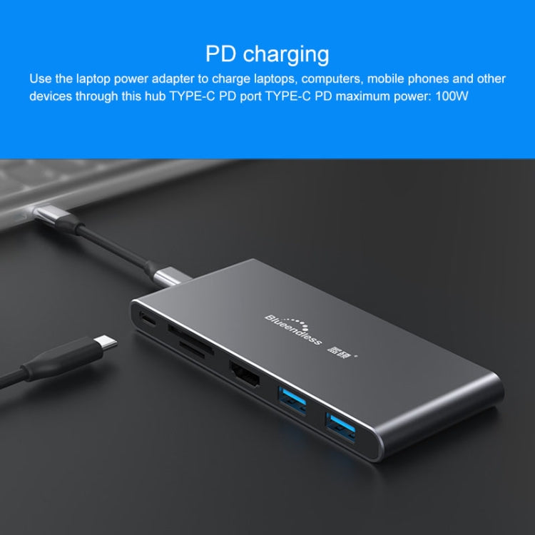Blueendless 6 In 1 Multi-function Type-C / USB-C HUB Expansion Dock M.2 NGFF Solid State Drive, 6 In 1