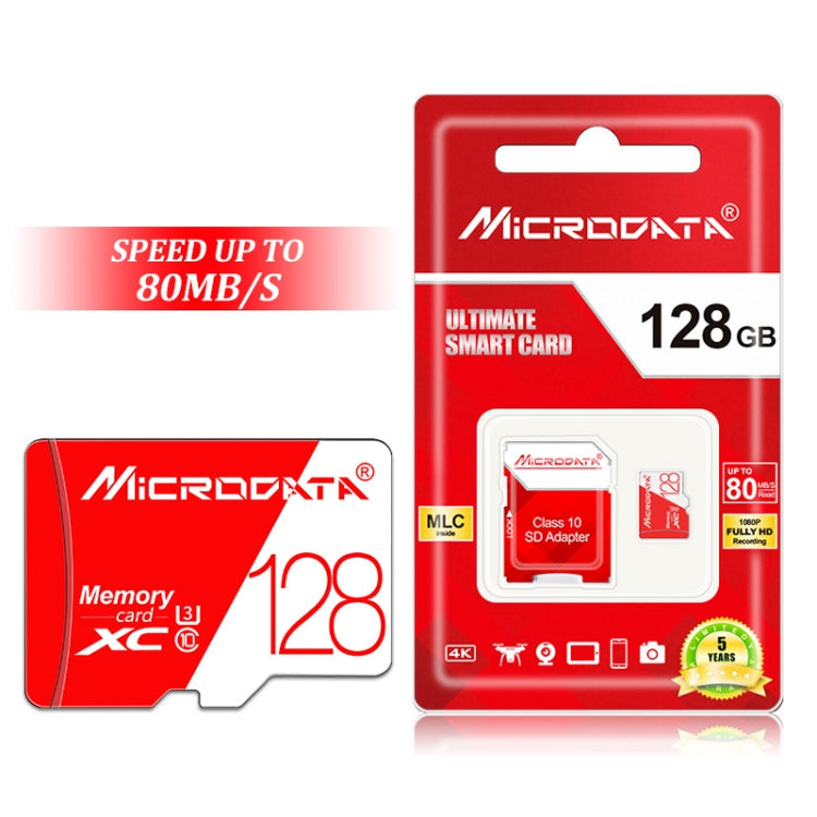 MICRODATA 128GB High Speed U3 Red and White TF(Micro SD) Memory Card, 128GB