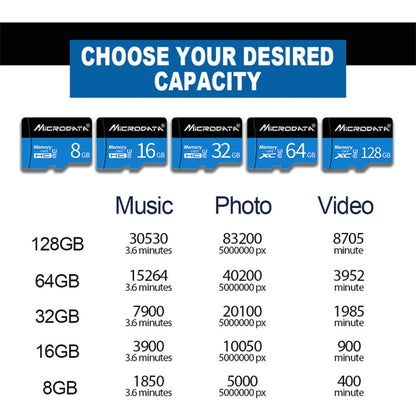 MICRODATA 16GB U1 Blue and Black TF(Micro SD) Memory Card, 16GB
