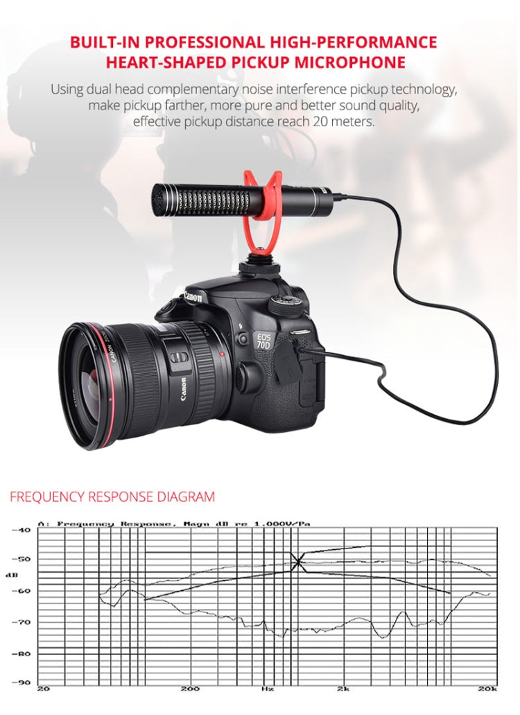 YELANGU YLG9930B MIC05 Professional Interview Condenser Video Shotgun Microphone with 3.5mm Audio Cable for DSLR & DV Camcorder