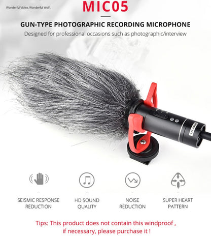YELANGU YLG9930B MIC05 Professional Interview Condenser Video Shotgun Microphone with 3.5mm Audio Cable for DSLR & DV Camcorder