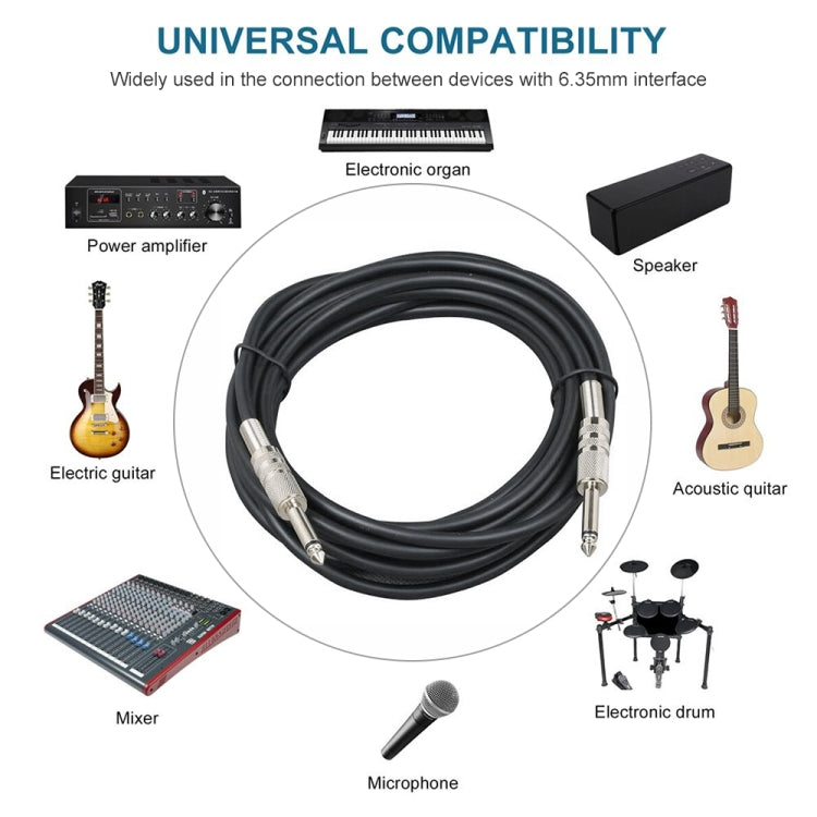 10m  1/4 inch (6.35mm) Male to Male Shielded Jack Mono Plugs Audio Patch Cable
