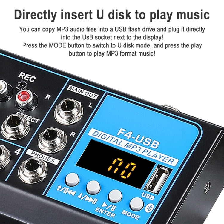 F4 Home 4-channel Bluetooth USB Reverb Mixer, US Plug, F4 US Plug