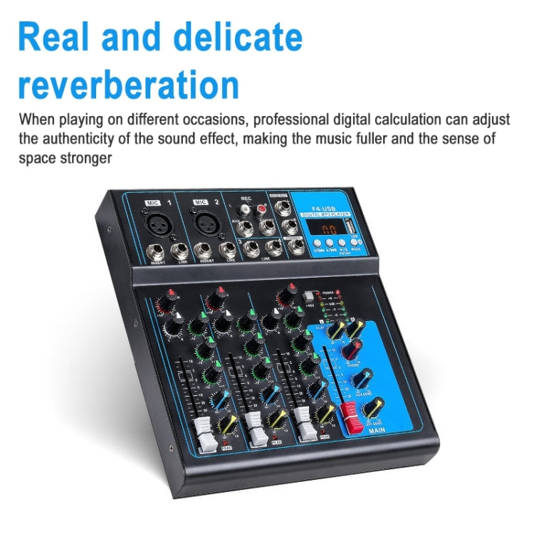 F4 Home 4-channel Bluetooth USB Reverb Mixer, US Plug, F4 US Plug