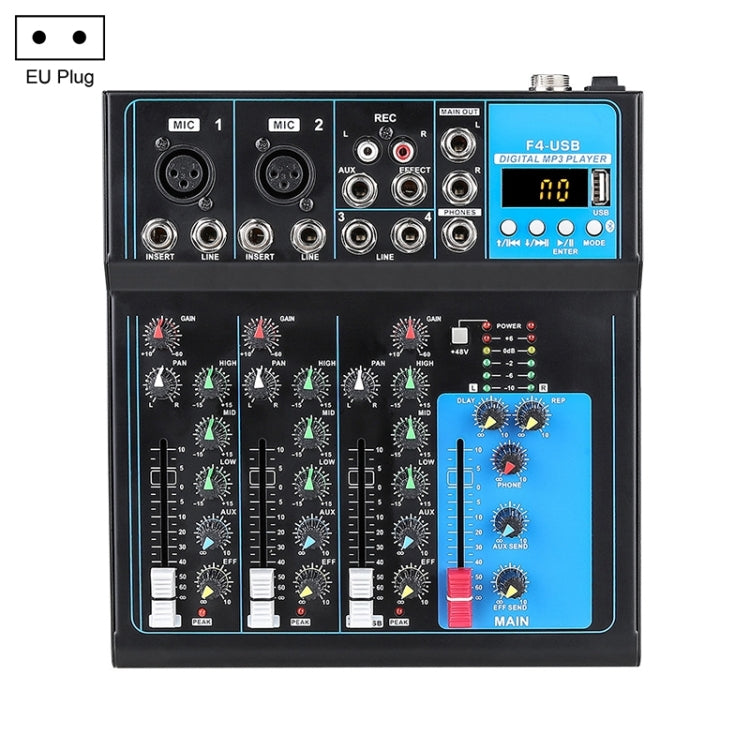 F4 Home 4-channel Bluetooth USB Reverb Mixer, EU Plug, F4 EU Plug